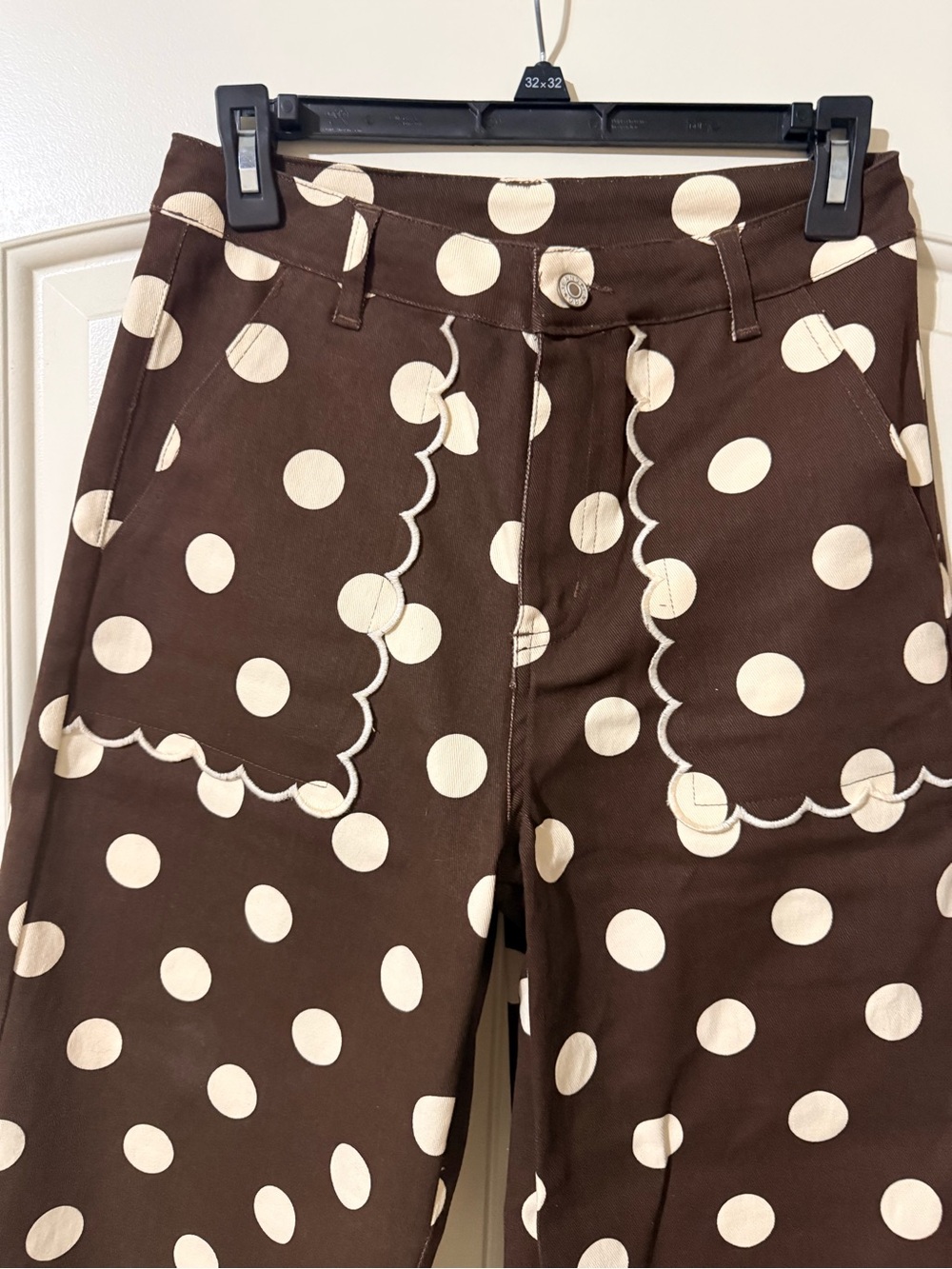 ENTRO Polka Dot Brown & Cream Scalloped Hem Pants - Picture 2 of 5